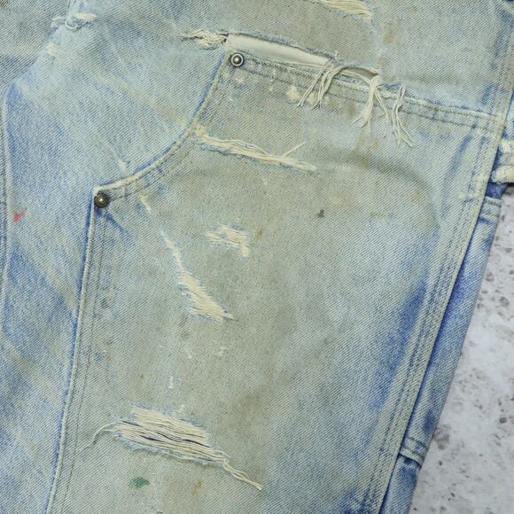 THRASHED Vintage Carhartt B07 DNM Faded Blue Jeans Denim Double Knee Pant 34x31 - Picture 9 of 16